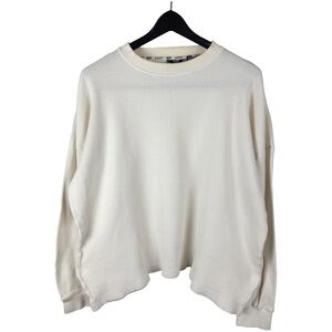 Vintage Y2K SAAD Waffle Knit Thermal Boxy White Long Sleeve Shirt Size XL